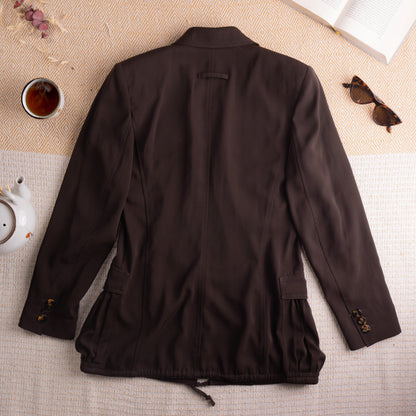 Archival 90s Jean Paul Gaultier Classique Safari Jacket | Aeffe Era Gathered Pockets | Utility Parachute Blazer Espresso Brown S M