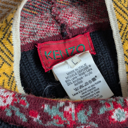 Archival Kenzo Paris 90s Sweater Floral Patchwork Ribbed Knit Boxy Crop Takada Era Made in Italy Luxury Designer Vintage S M L