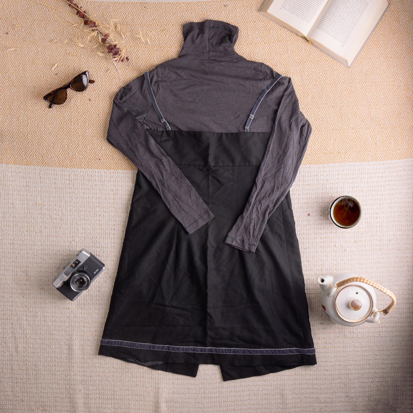 Archival Cop Copine Layered Dress 2-Piece Set Black Cotton Viscose Turtleneck Blend 90s French Avant Garde Grunge Fairycore Fits S M