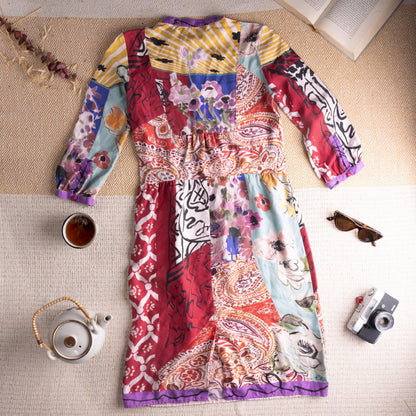 Museum Piece Archival ETRO Milano S/S 2003 Silk Patchwork Dress | Hand-Blown Glass Buttons | Rare Runway Archive | Size IT 42 /S-M