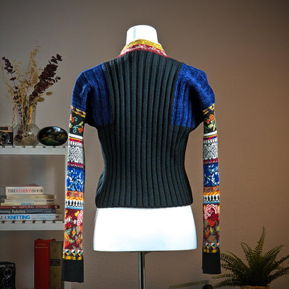 Archival Kenzo Paris 90s Sweater Floral Patchwork Ribbed Knit Boxy Crop Takada Era Made in Italy Luxury Designer Vintage S M L