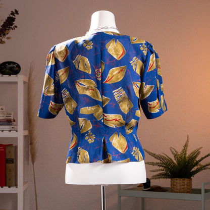 Archival PIERRE BALMAIN PARIS Asymmetrical Peplum Blouse 80s Abstract Print Power Shoulder Fluid Crepe Museum Quality Size M