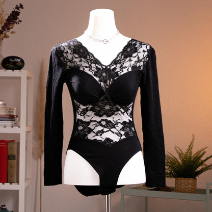 Archival La Perla Tricot Wool Lace Bodysuit 90s NOS Museum Quality Long Sleeve Italian Lingerie Top Size M IT 3
