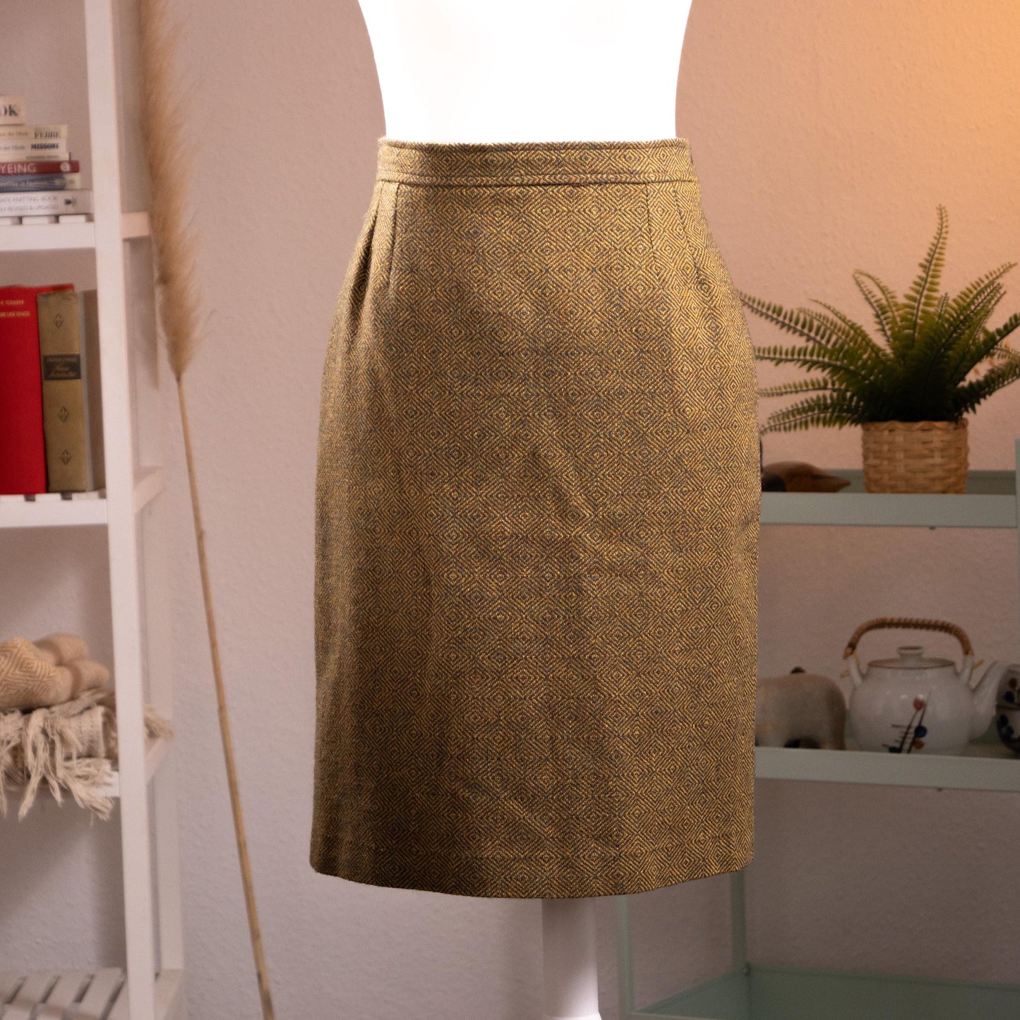 Archival Yves Saint Laurent Rive Gauche 70s Geometric Diamond Jacquard Wool Skirt FR 42 Fits Modern S Museum Quality YSL Vintage