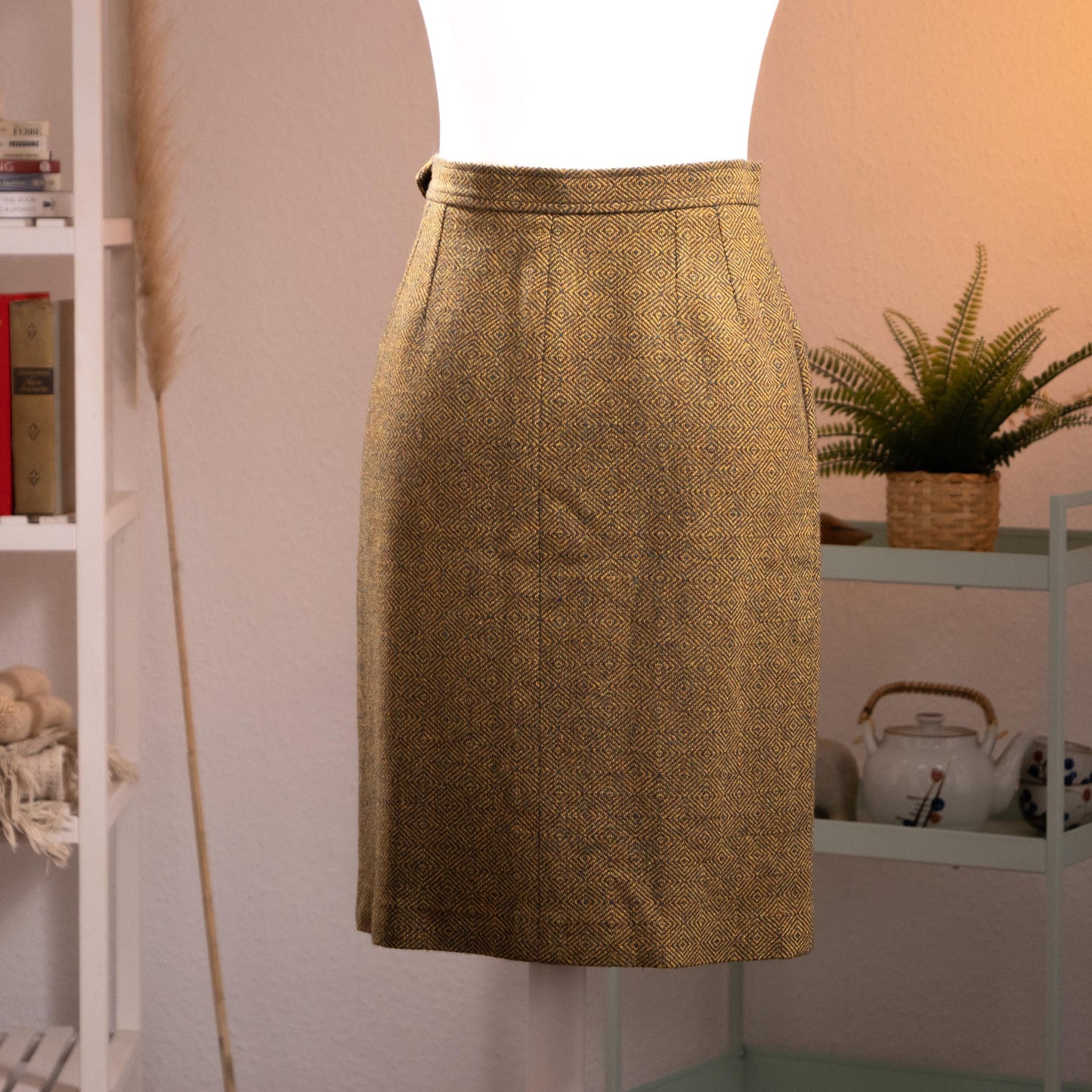 Archival Yves Saint Laurent Rive Gauche 70s Geometric Diamond Jacquard Wool Skirt FR 42 Fits Modern S Museum Quality YSL Vintage
