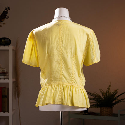 Jil Sander Plus Crinkle Silk Peplum Blouse Citrine Yellow Modern Archive Quiet Luxury Lucie Luke Meier Size M EU 38