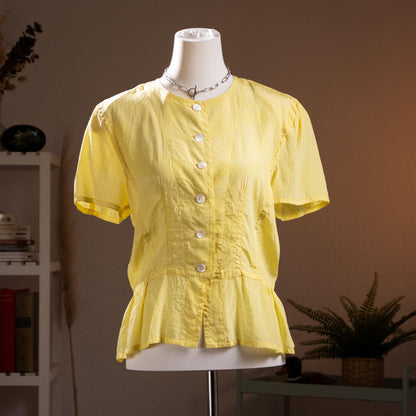 Jil Sander Plus Crinkle Silk Peplum Blouse Citrine Yellow Modern Archive Quiet Luxury Lucie Luke Meier Size M EU 38