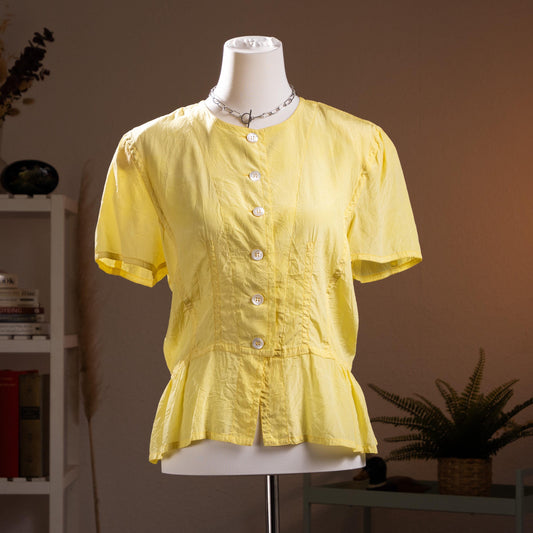 Jil Sander Plus Crinkle Silk Peplum Blouse Citrine Yellow Modern Archive Quiet Luxury Lucie Luke Meier Size M EU 38