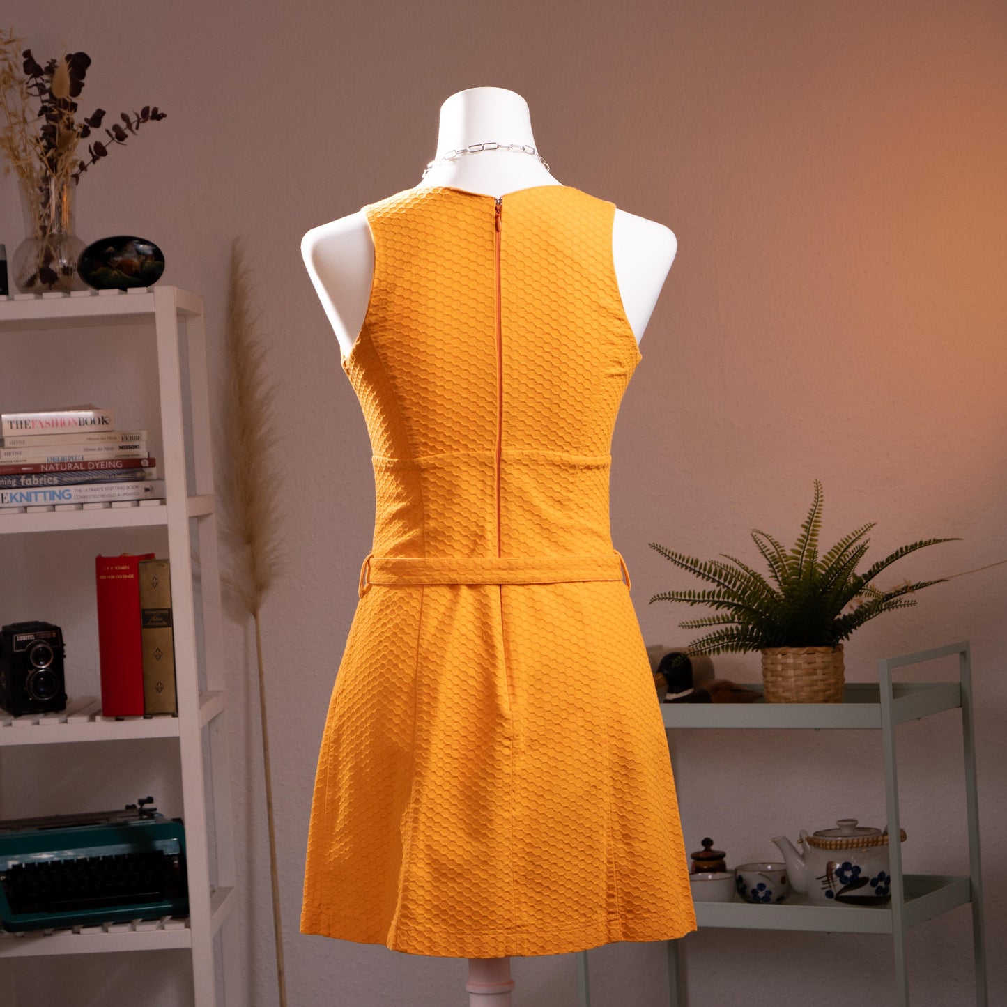 Archival Iceberg Jeans Mod Revival Mini Dress Saffron Yellow Cotton Pique Modular Vintage 90s XS