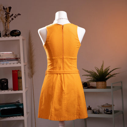Archival Iceberg Jeans Mod Revival Mini Dress Saffron Yellow Cotton Pique Modular Vintage 90s XS