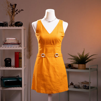Archival Iceberg Jeans Mod Revival Mini Dress Saffron Yellow Cotton Pique Modular Vintage 90s XS