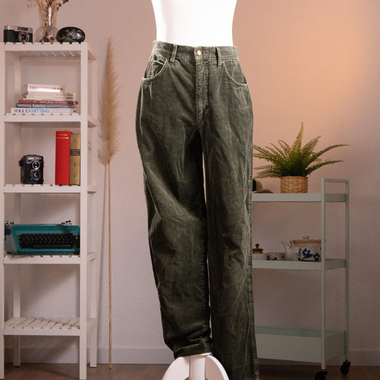 NOS Archival FENDI ROMA Olive Corduroy Trousers – Late 90s Silvia Venturini Fendi Era – Deadstock 100% Pure Cotton Rigid Wale – Size W28 29
