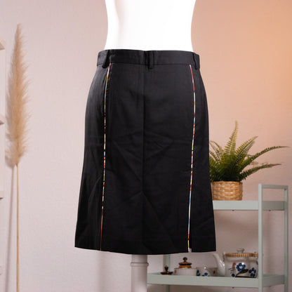 NOS Archival Paul Smith Black Label Merino Wool Skirt - Rare Signature Multi-Stripe Dual Kick-Split Pencil Skirt Size S Made in Italy