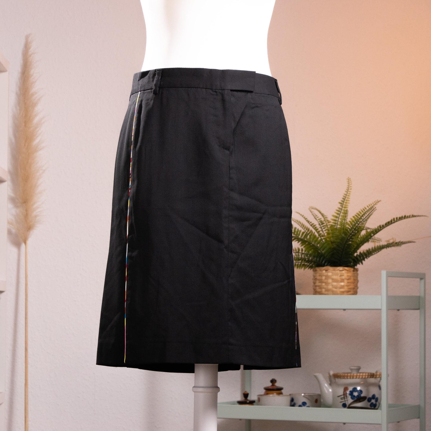 NOS Archival Paul Smith Black Label Merino Wool Skirt - Rare Signature Multi-Stripe Dual Kick-Split Pencil Skirt Size S Made in Italy