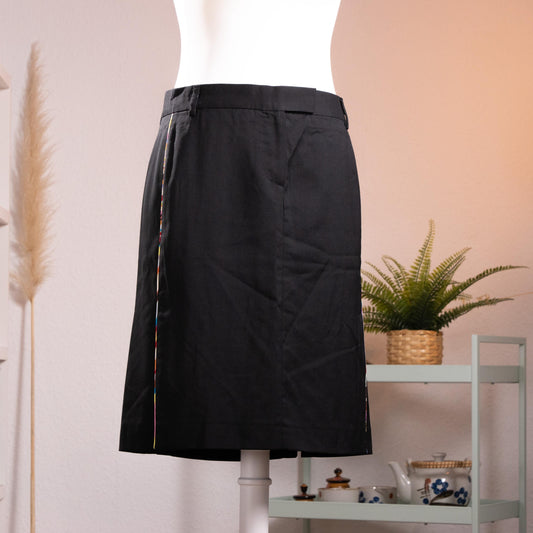 NOS Archival Paul Smith Black Label Merino Wool Skirt - Rare Signature Multi-Stripe Dual Kick-Split Pencil Skirt Size S Made in Italy