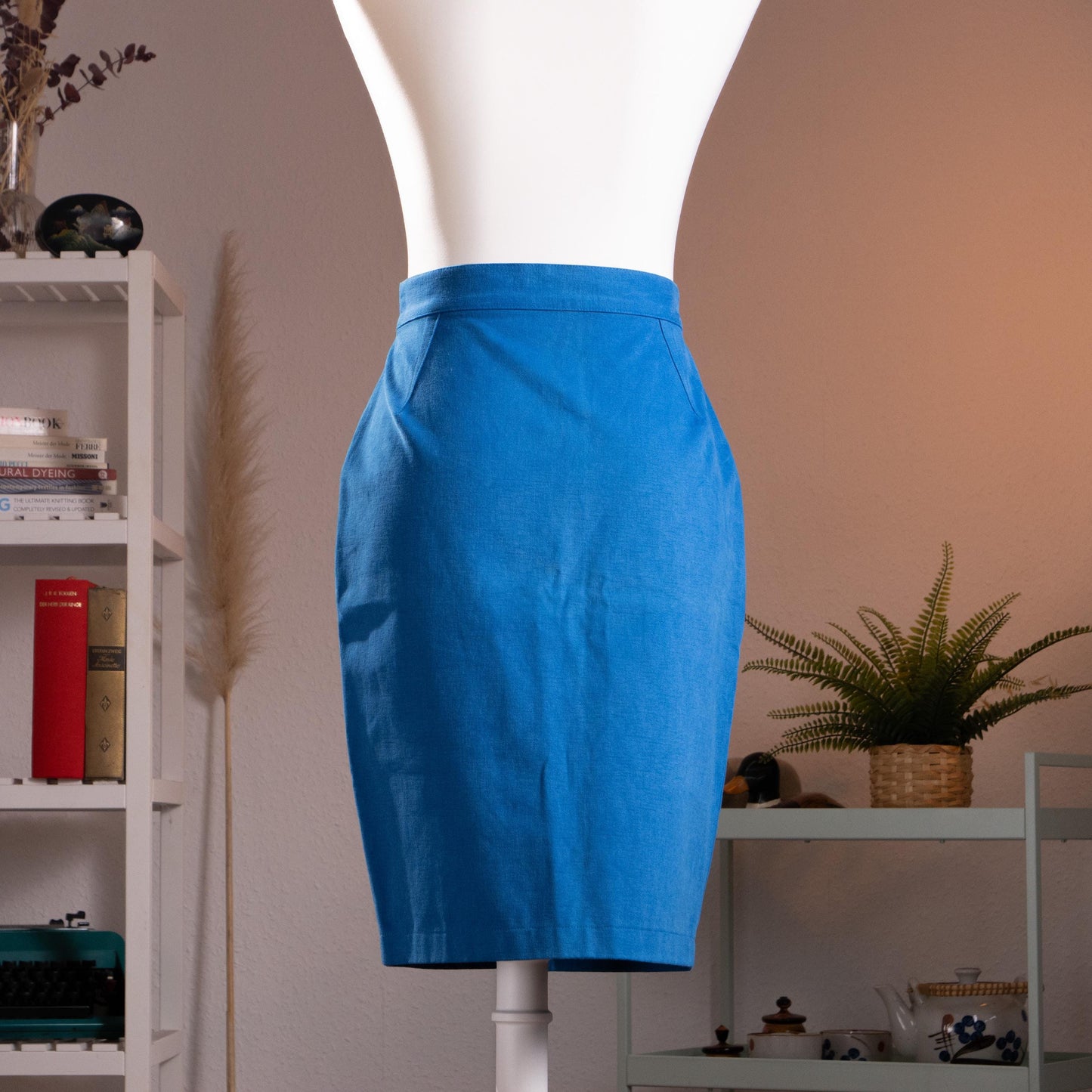 Archival Thierry Mugler Activ Cobalt Blue Cotton Skirt High Waisted Wasp Waist Pencil Skirt NOS 90s TIME Srl Italy XS S