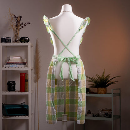 Archival Courrèges Paris Ruffled Gingham Pinafore Dress - Rare 80s Japan License Metallic Lurex Check Tabard Layering Midi Size XS S M L