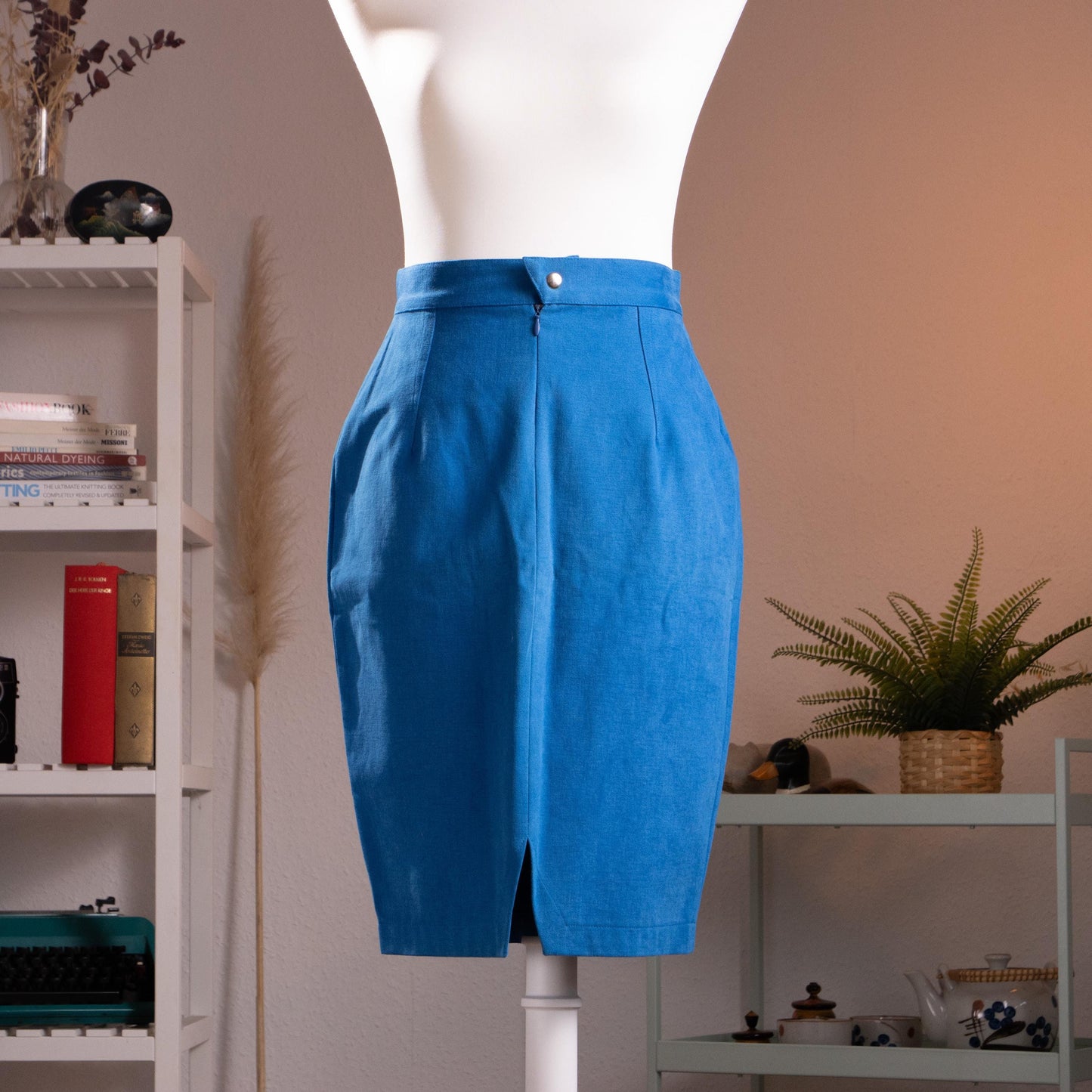 Archival Thierry Mugler Activ Cobalt Blue Cotton Skirt High Waisted Wasp Waist Pencil Skirt NOS 90s TIME Srl Italy XS S