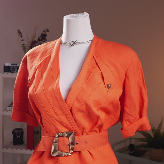 Archival Thierry Mugler ACTIV 3-Piece Skirt Suit 1992 Wasp Waist Pyramid Hardware Coral Linen Blend Corset Silhouette Time Srl Grails XS S