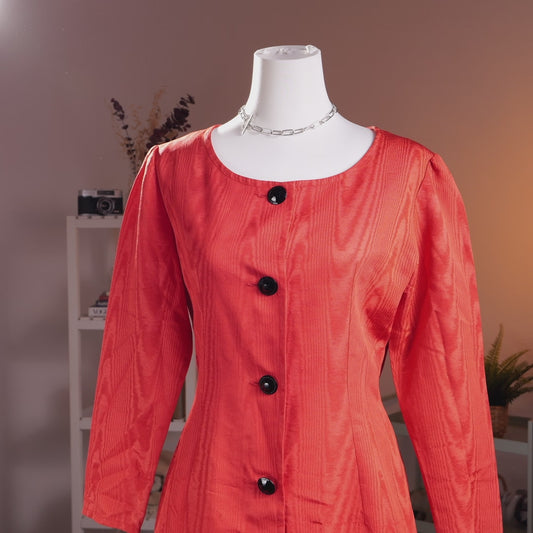 Archival Givenchy Boutique Dress 1980s Red Taffeta Moire Cabochon Jewel Buttons Dynasty Glamor Power Dress French Designer Size M US 10